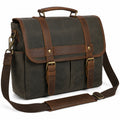 Laptoptasche 40 cm aus Canvas und Leder dunkelgrün braun im Vintage Stil