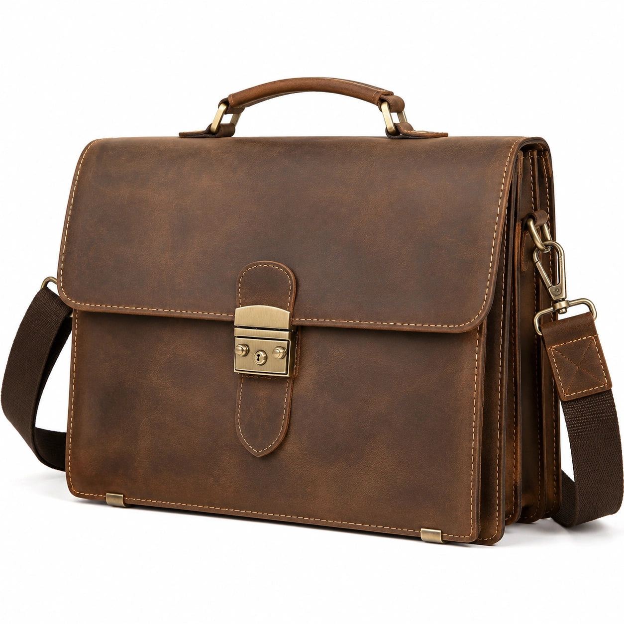 Aktentasche 40 x 10 x 30 cm aus braunem Leder mit Schultergurt und Tragegriff