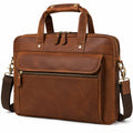 Laptoptasche 40 cm Leder Braun mit Schultergurt und Reißverschluss