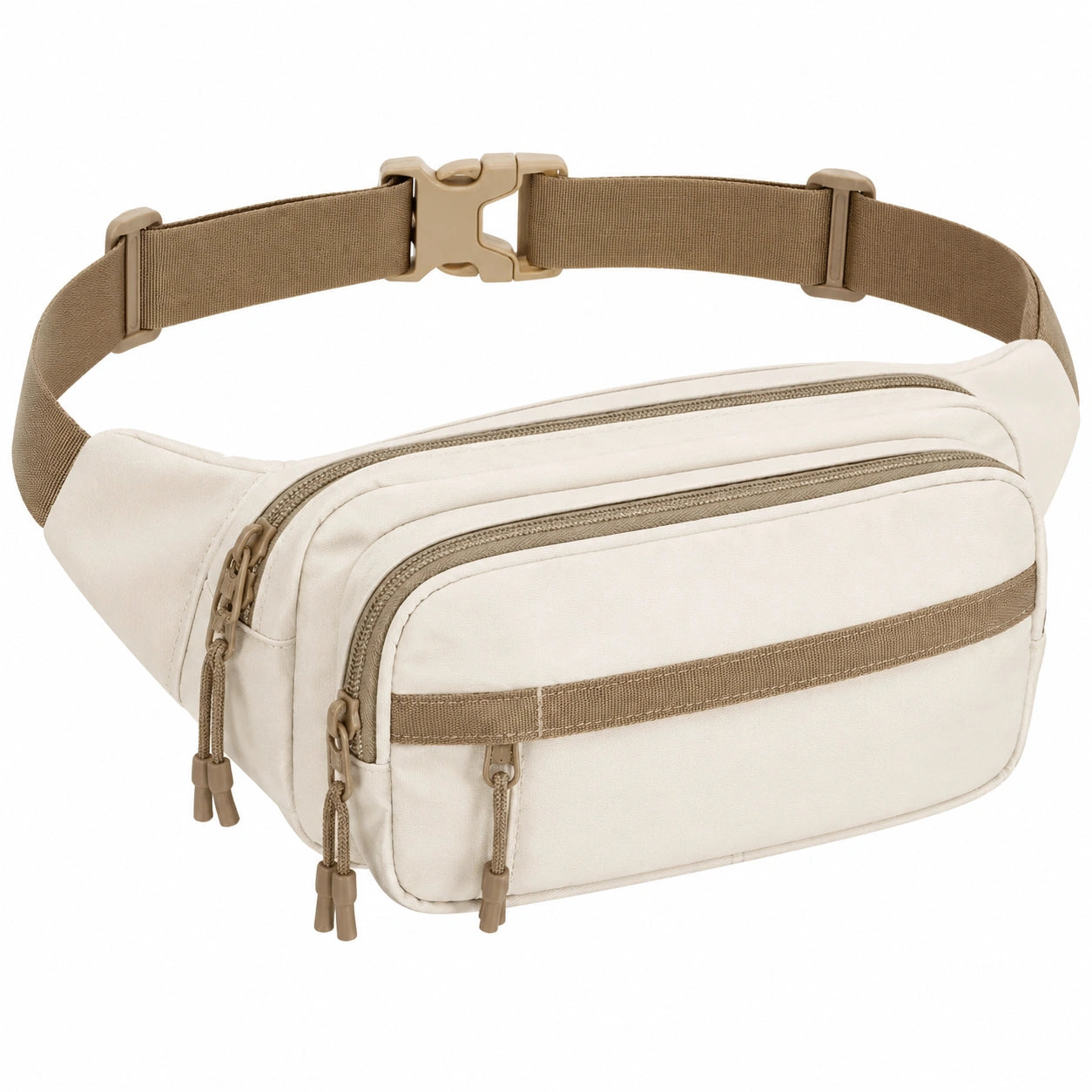 Gürteltasche 20 x 14 x 6 cm aus Textil in Creme Beige mit drei Reißverschlussfächern
