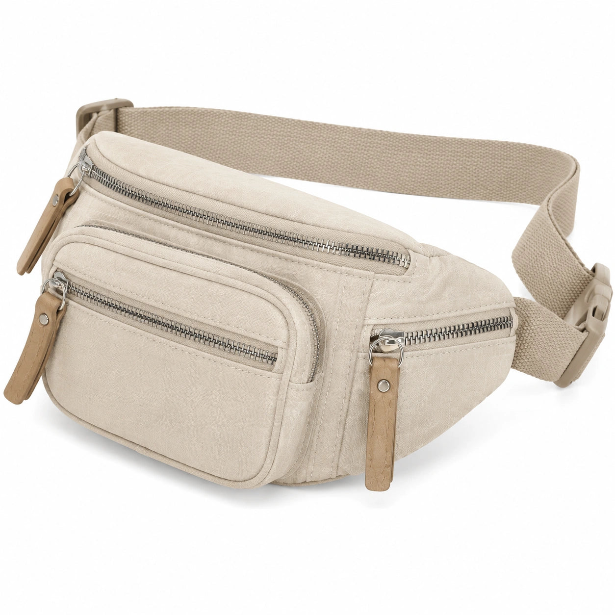 Gürteltasche 31 x 8 x 16 cm Textil Beige mit Reißverschlüssen und verstellbarem Gurt