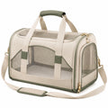 Haustier Transporttasche 45 x 28 x 30 cm aus Textil in Beige Grün mit Netzfenstern