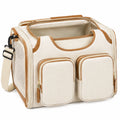 Tiertransporttasche 45 x 28 x 30 cm aus Textilgewebe in Cremebraun mit Netzfenstern und Schultergurt