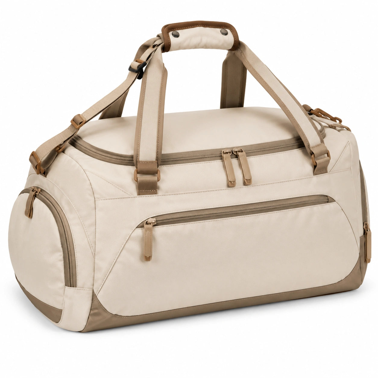 Sporttasche 50 x 25 x 28 cm aus Textilgewebe Beige Braun mit Schultergurt und Reißverschlüssen