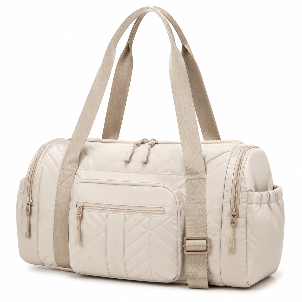 Sporttasche 45 x 25 x 25 cm aus Textil in Creme mit Steppmuster und mehreren Fächern
