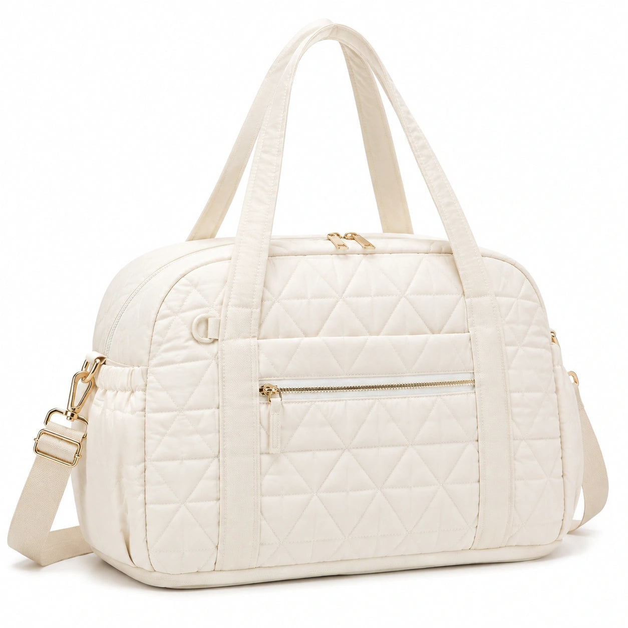 Reisetasche 45 x 25 x 28 cm aus Textil in Creme mit Steppmuster und Schultergurt