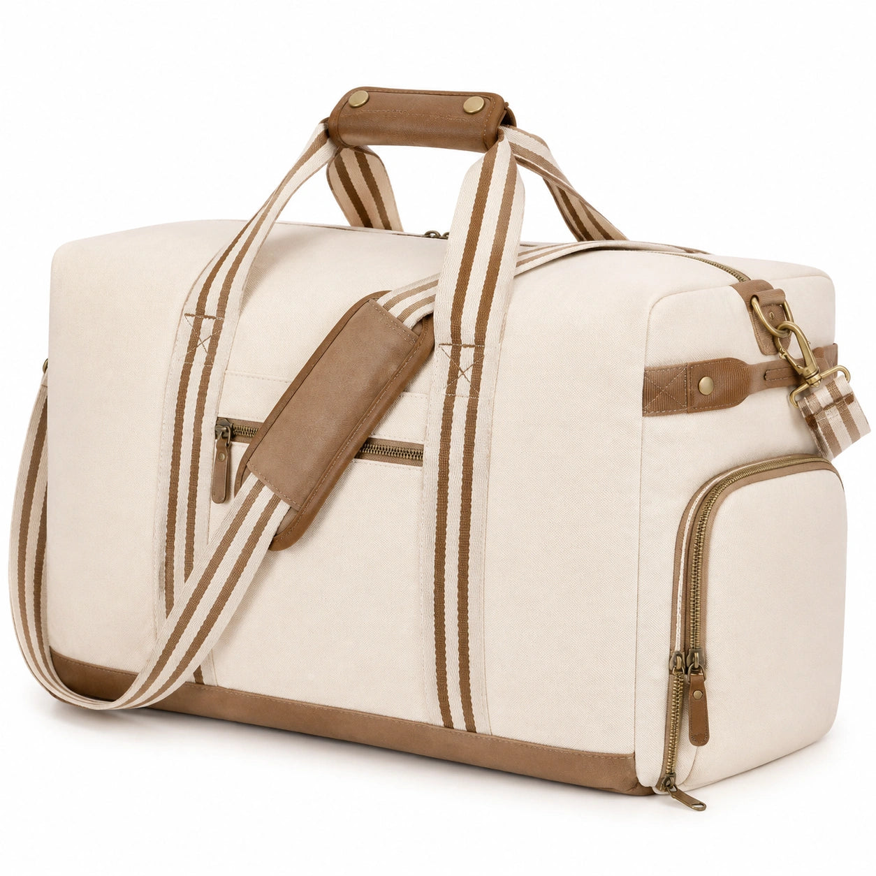 Reisetasche 50 x 25 x 30 cm Canvas Beige Braun mit Schultergurt und Reißverschluss