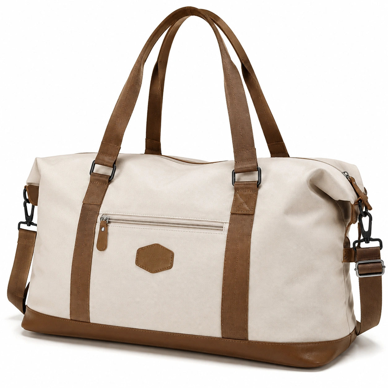 Reisetasche 50 x 25 x 30 cm aus Canvas Beige Braun mit Schultergurt