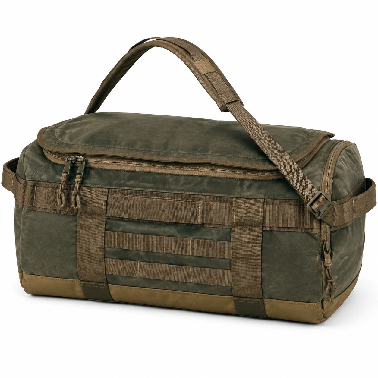 Reisetasche 50 x 25 x 30 cm aus Textil Olivgrün Braun mit Reißverschluss für Reisen