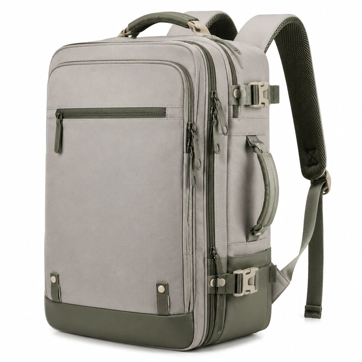 Rucksack 46 x 32 x 18 cm Textil Grau Olivgrün mit Laptopfach und Mehrfachfächern