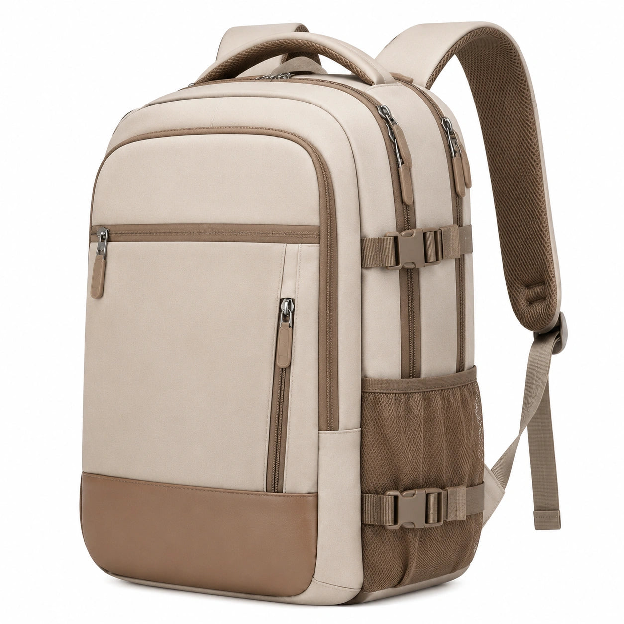 Rucksack 32 x 18 x 48 cm aus Textil Beige Braun mit Mehrfachfächern
