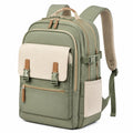 Rucksack 30 x 18 x 42 cm aus Textilgewebe Grün Beige mit Mehrfachfächern für Alltag und Reisen