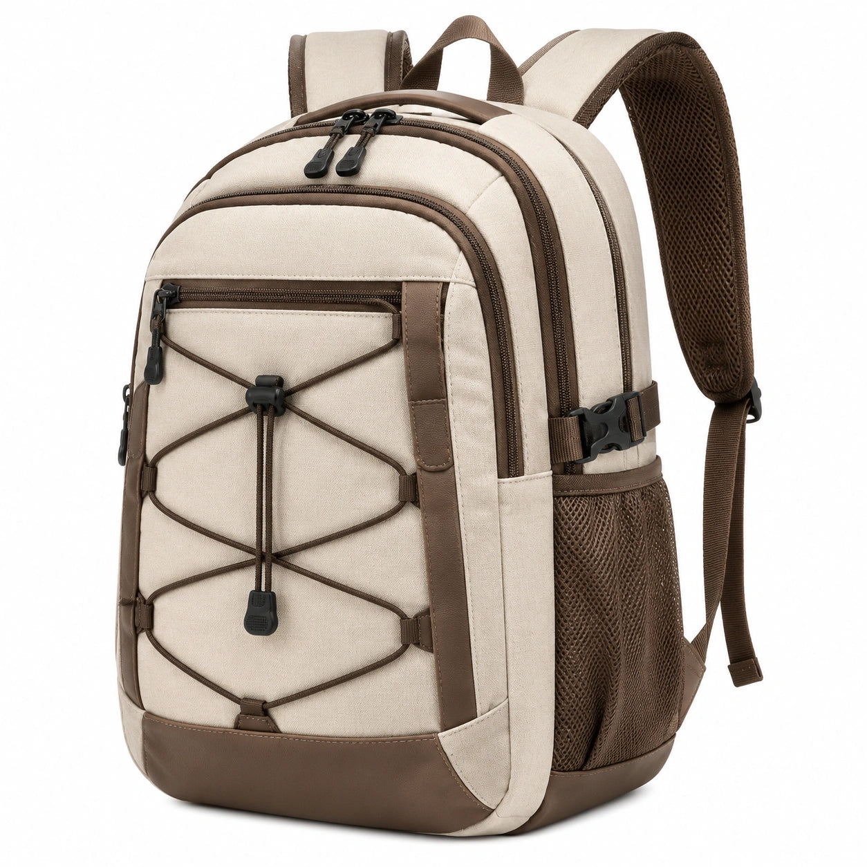 Rucksack 45 x 30 x 20 cm aus Textil Beige Braun mit gepolsterten Trägern