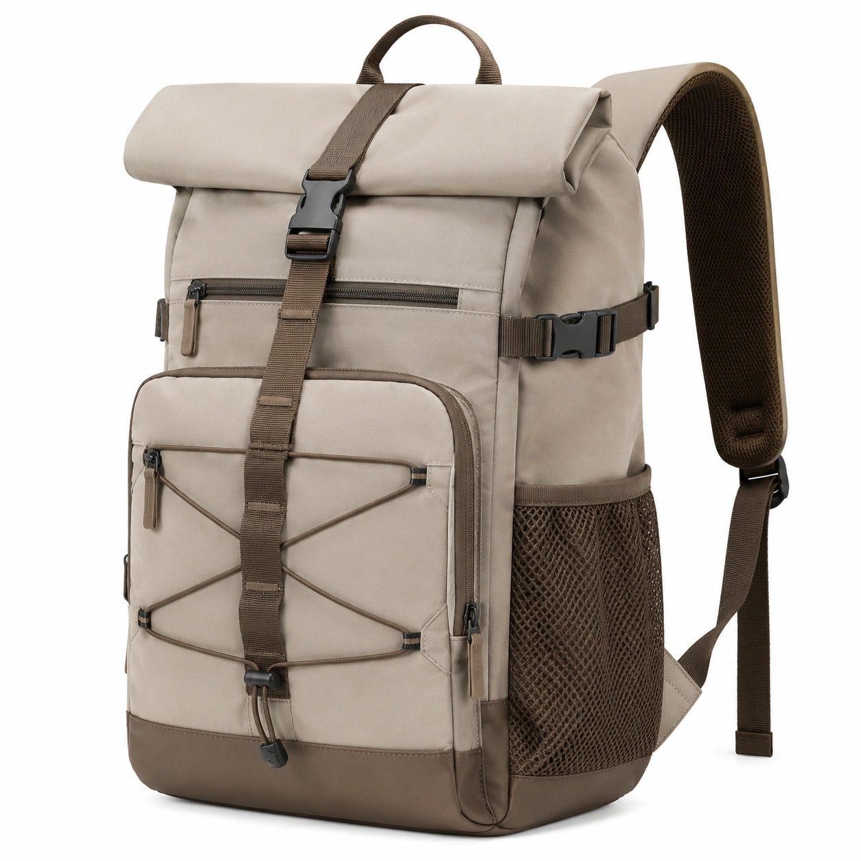 Rucksack 30 x 18 x 48 cm aus Polyester Beige für Outdoor mit Rolltop