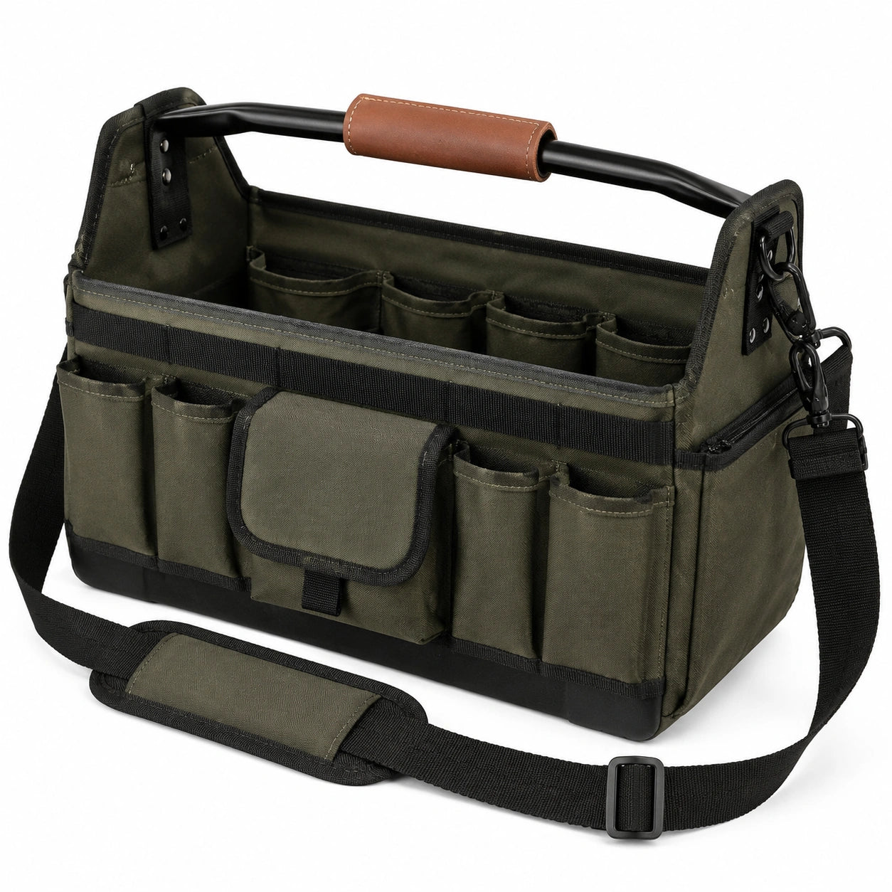 Werkzeugtasche 40 x 20 x 30 cm Olivgrün Textil mit Schultergurt und Fächern